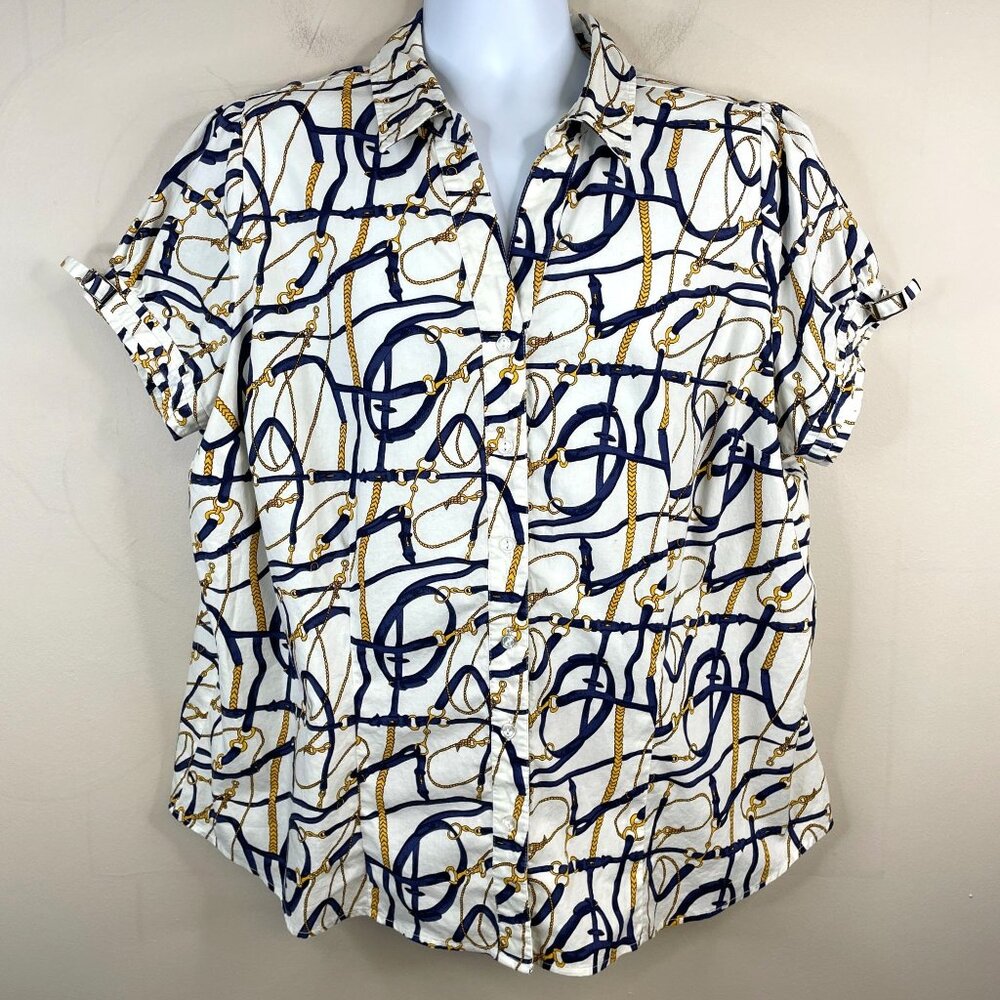 Vintage J‎ G Hook Womens Nautical Chain Print Top Size 22W 2X Coastal Old Money